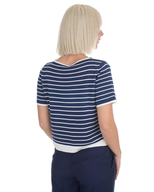 Knitted top with nautical stripes in dark blue and ecru | Knitwear - 3