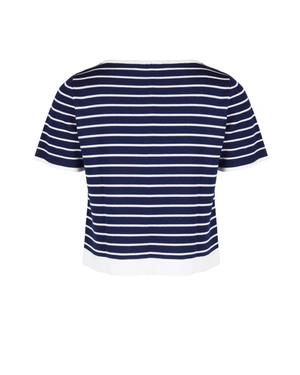 Knitted top with nautical stripes in dark blue and ecru | Knitwear - 4