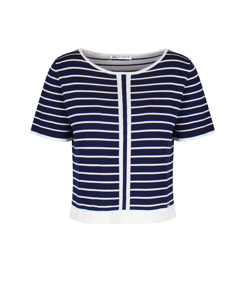 Knitted top with nautical stripes in dark blue and ecru | Knitwear
