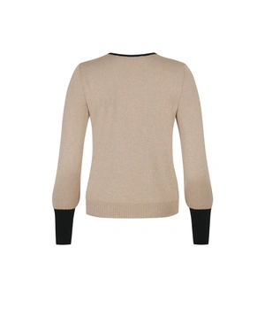 Light beige knit blouse with a black Peter Pan collar | Pullovers - 4