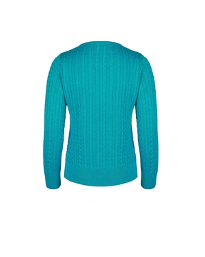 Classic knit spring sweater in petrol blue with fine detailing | NEW - 4