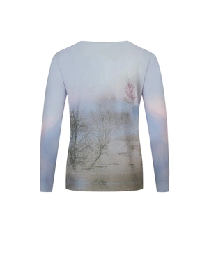 Сиво-бежов пуловер с художествен принт | Пуловери и Жилетки - 1