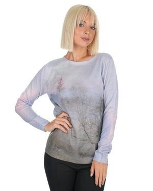 Сиво-бежов пуловер с художествен принт | Пуловери и Жилетки - 3