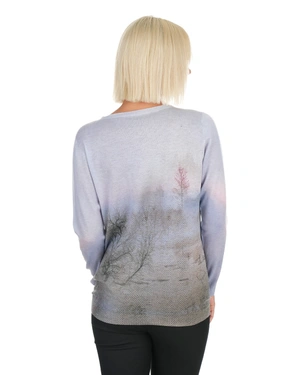 Сиво-бежов пуловер с художествен принт | Пуловери и Жилетки - 4