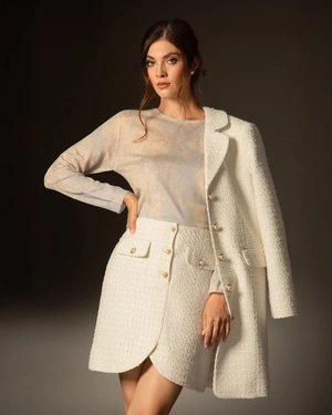 რუხი-კრემისფერი სვიტერი აბსტრაქტული პრინტით | კოლექცია - 3