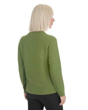 Pulover fin de primăvară verde deschis cu lână în compoziție, cu tehnologie de tricotat 3D | Pulovere - 3