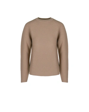 Pulover fin de primăvară bej cu lână în compoziție, cu tehnologie de tricotat 3D | Pulovere