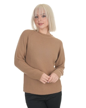 Pulover fin de primăvară bej cu lână în compoziție, cu tehnologie de tricotat 3D | Pulovere - 1