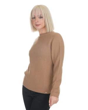 Pulover fin de primăvară bej cu lână în compoziție, cu tehnologie de tricotat 3D | Pulovere - 2