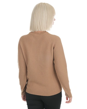 Pulover fin de primăvară bej cu lână în compoziție, cu tehnologie de tricotat 3D | Pulovere - 3