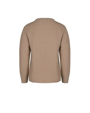 Pulover fin de primăvară bej cu lână în compoziție, cu tehnologie de tricotat 3D | Pulovere - 4