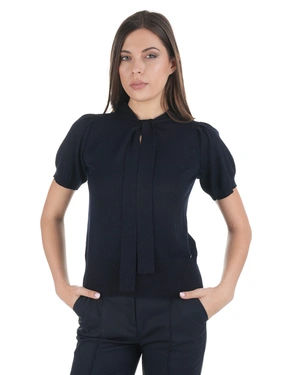 Fine black sweater with a bow detail | Knitwear - 1