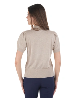 Tamno-bež pleteni top sa mašnom oko vrata | Džemper - 2