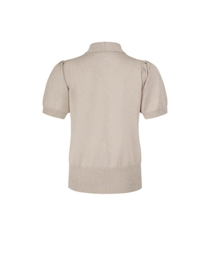 Tamno-bež pleteni top sa mašnom oko vrata | Džemper - 3