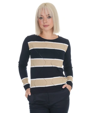 Dark blue cotton sweater with wide stripes | Pullovers - 1