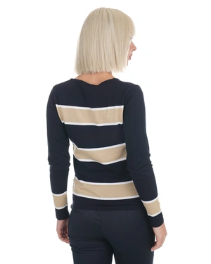 Dark blue cotton sweater with wide stripes | Pullovers - 3