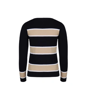 Dark blue cotton sweater with wide stripes | Pullovers - 4