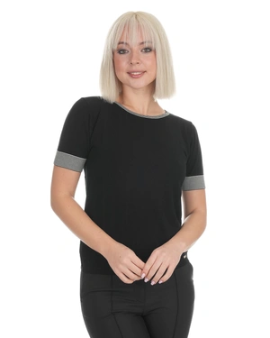 Black knitted top with trim on neckline and sleeves | Gift Guides - 1