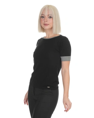 Black knitted top with trim on neckline and sleeves | Gift Guides - 2