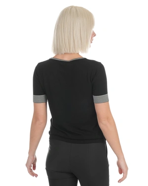 Black knitted top with trim on neckline and sleeves | Gift Guides - 3