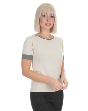 ღია კრემისფერი ნაქსოვი ზედა დეკოლტესა და სახელოებზე დამატებითი დეტალებით | ახალი - 1