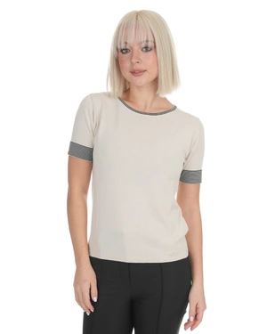 ღია კრემისფერი ნაქსოვი ზედა დეკოლტესა და სახელოებზე დამატებითი დეტალებით | ახალი - 2