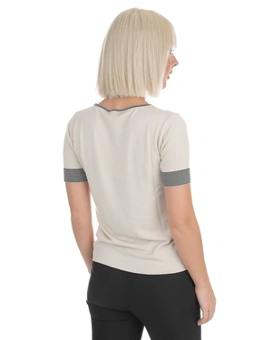 ღია კრემისფერი ნაქსოვი ზედა დეკოლტესა და სახელოებზე დამატებითი დეტალებით | ახალი - 3