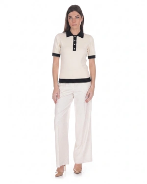 Black-and-white polo blouse with contrasting collar and trim | Casual collection - 1