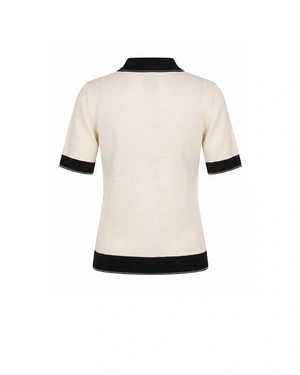 Black-and-white polo blouse with contrasting collar and trim | Casual collection - 2