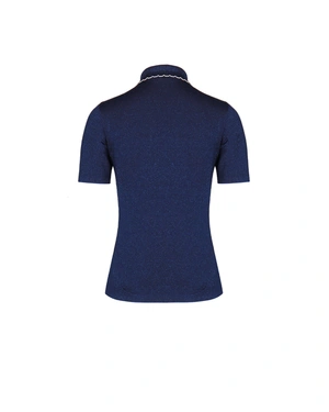 Dark blue fine knit blouse with a collar | Knitwear - 6
