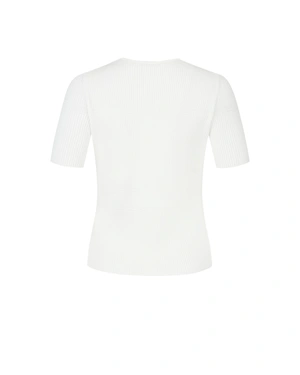 Elegant knitted top with short sleeves in petrol blue | Knitwear | Dika.ge - 1 Elegant knitted top with short sleeves in petrol blue | Knitwear - 1