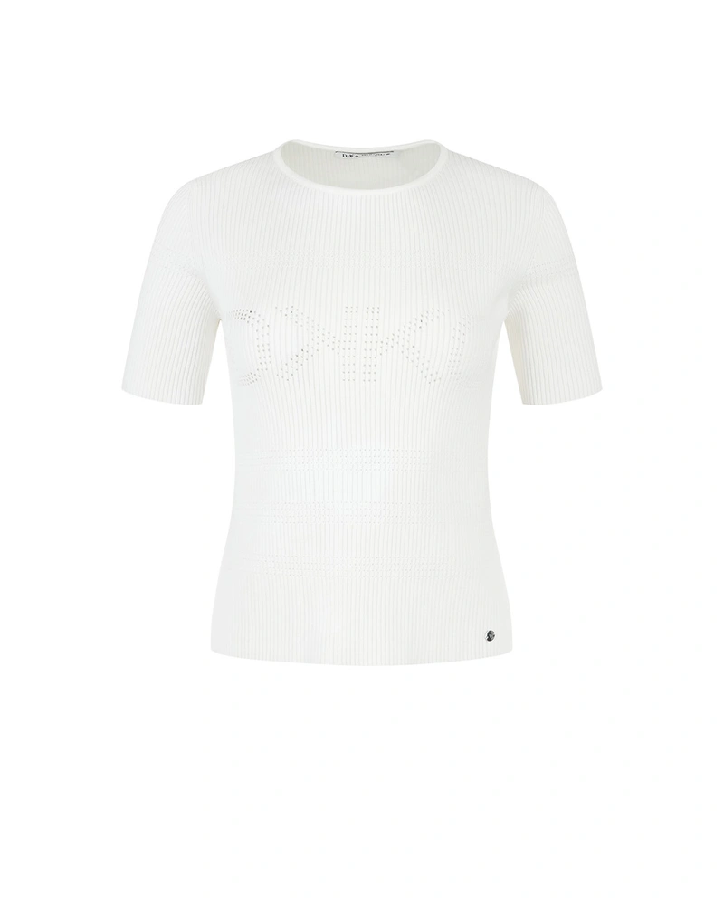 Elegant knitted top with short sleeves in petrol blue | Knitwear