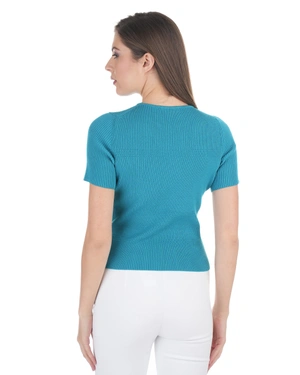 Ажурен топ в петролно синьо | Пуловери - 3