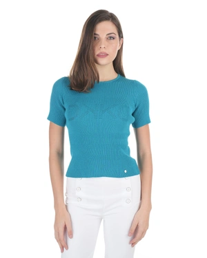 Ажурен топ в петролно синьо | Пуловери - 6