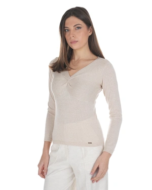 ეკრუს ნაქსოვი ზედა V-დეკოლტეთი, ნაჭრებით და ლურექსის ძაფების ბზინვარებით. | სვიტრები | Dika.ge - 2 ეკრუს ნაქსოვი ზედა V-დეკოლტეთი, ნაჭრებით და ლურექსის ძაფების ბზინვარებით. | სვიტრები - 2