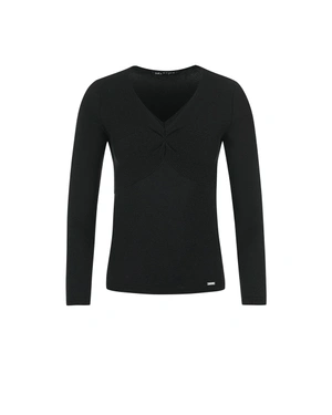 Трикотажен топ в черно, с V-деколте с набор и лурексов блясък | Пуловери | Dika.bg Трикотажен топ в черно, с V-деколте с набор и лурексов блясък | Пуловери