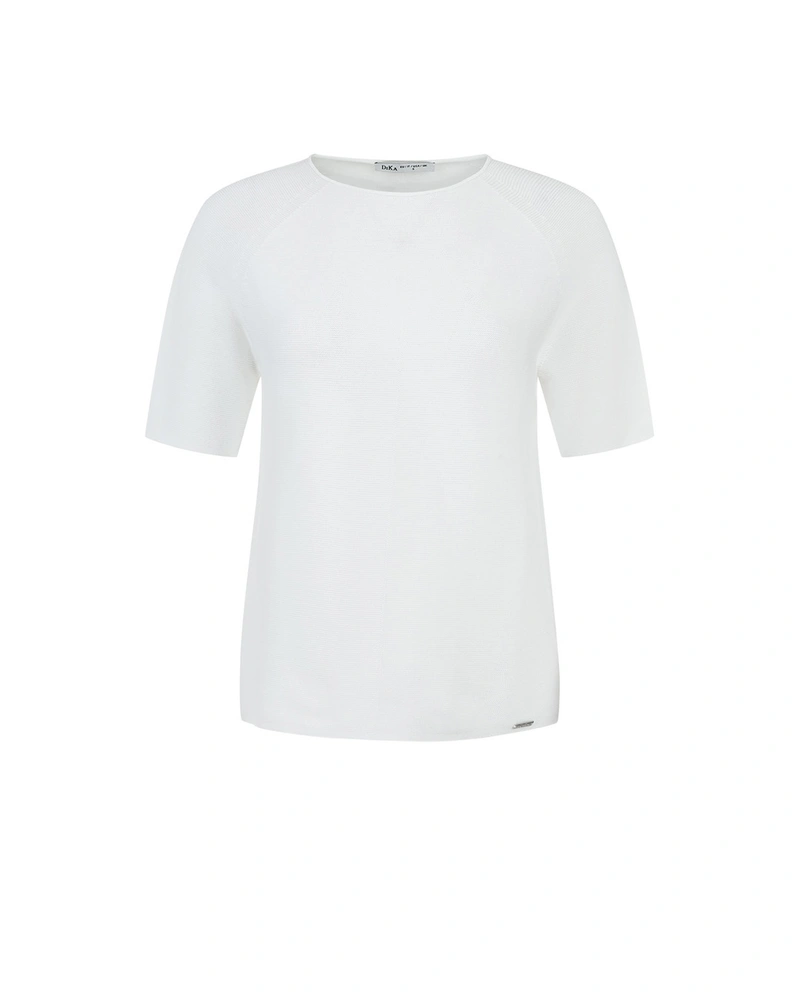 Classic white short sleeve knitted cotton top | NEW | Dikastore.ro Classic white short sleeve knitted cotton top | NEW