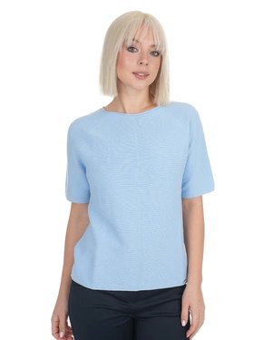 Lightweight light blue cotton short-sleeve sweater | Sweathers - 1