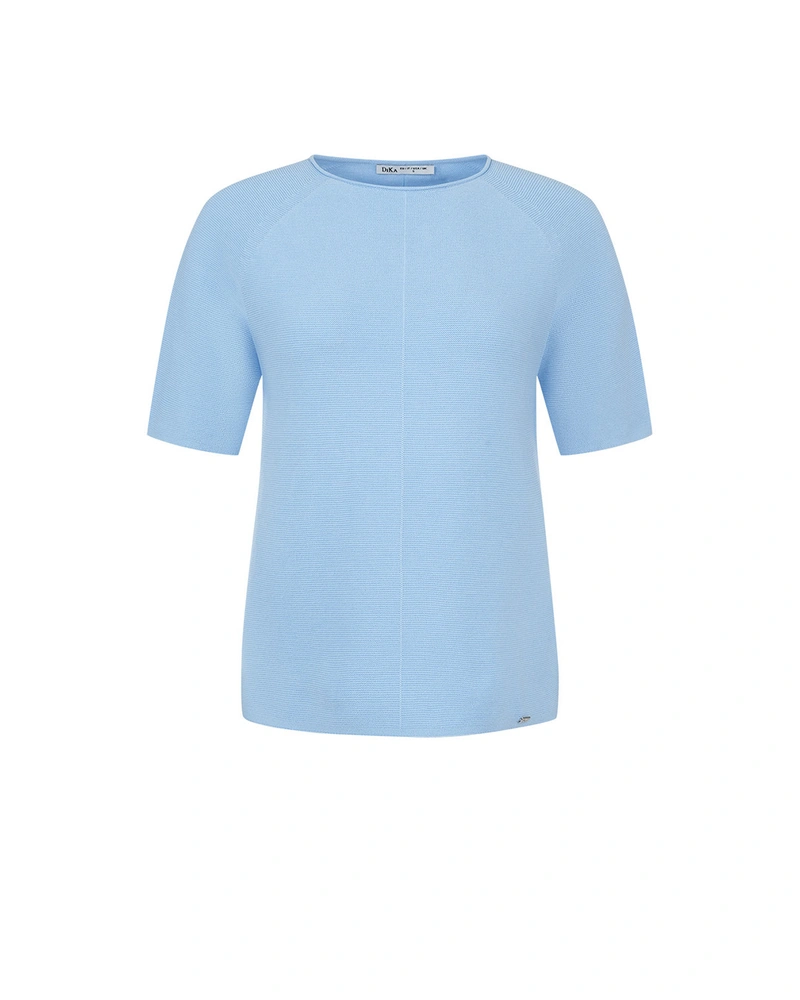 Classic light blue short sleeve knitted cotton top | Sweathers