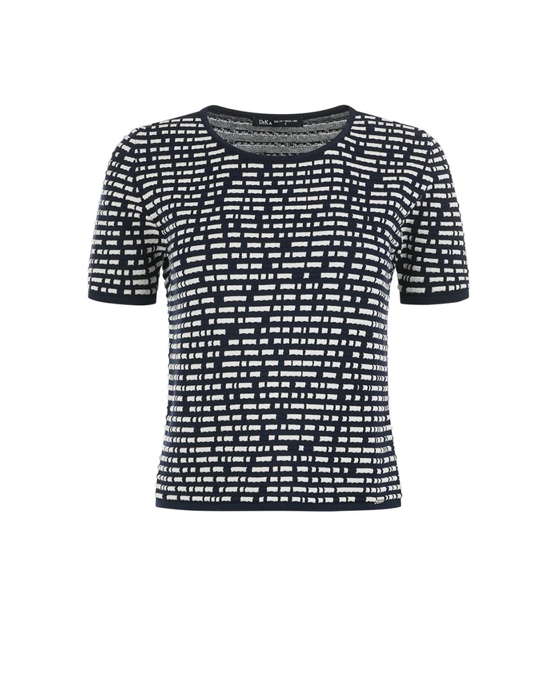 Spring knit short-sleeve top in dark blue and beige | Casual
