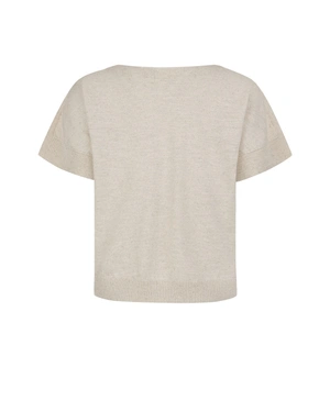 Knitted short sleeve top from cotton and linen in neutral light tone | Knitwear - 2