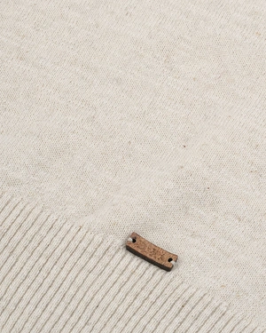 Knitted short sleeve top from cotton and linen in neutral light tone | Knitwear - 3