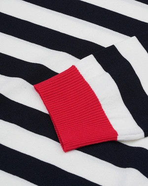 Elegant dark blue nautical striped top with a red accent | Sweathers - 3
