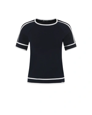 Navy blue knitted blouse with contrasting details | NEW | Dikastore.ro Navy blue knitted blouse with contrasting details | NEW