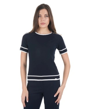 Navy blue knitted blouse with contrasting details | NEW | Dikastore.ro - 1 Navy blue knitted blouse with contrasting details | NEW - 1