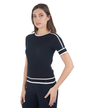 Navy blue knitted blouse with contrasting details | NEW | Dikastore.ro - 2 Navy blue knitted blouse with contrasting details | NEW - 2