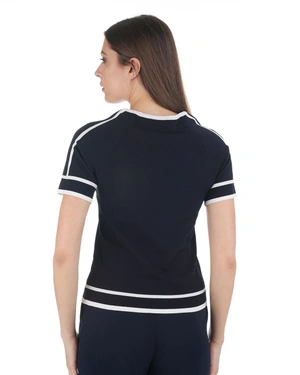 Navy blue knitted blouse with contrasting details | NEW | Dikastore.ro - 3 Navy blue knitted blouse with contrasting details | NEW - 3