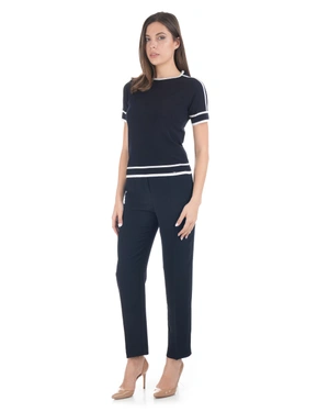 Navy blue knitted blouse with contrasting details | NEW | Dikastore.ro - 4 Navy blue knitted blouse with contrasting details | NEW - 4