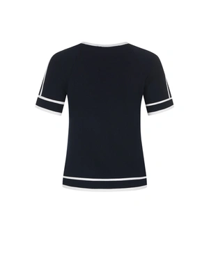 Navy blue knitted blouse with contrasting details | NEW | Dikastore.ro - 5 Navy blue knitted blouse with contrasting details | NEW - 5