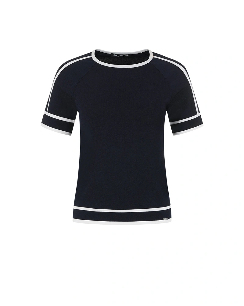 Bluză tricotată în albastru închis cu detalii contrastante | NOUTATI